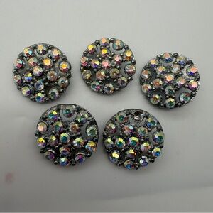 5 Silver Tone Metal Iridescent Aurora Borealis Rhinestone Shank Buttons